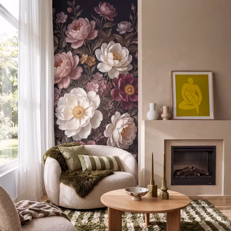 Bloemen - Boeket - Klassiek - Donker - Rood Behang Vlies klein -sfeer2