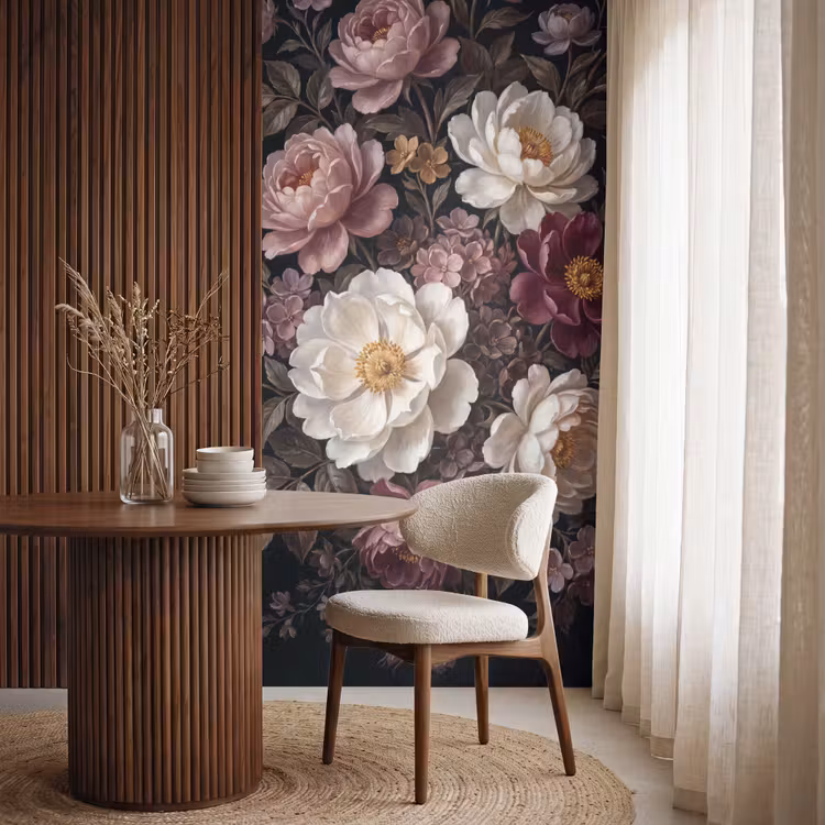 Bloemen - Boeket - Klassiek - Donker - Rood Behang Vlies klein -sfeer1