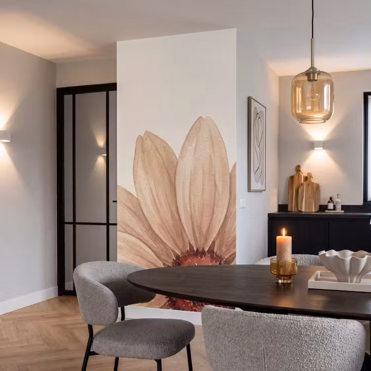 Bloemen - Bloemblad - Natuur - Aquarel - Beige Behang Vlies klein -sfeer3