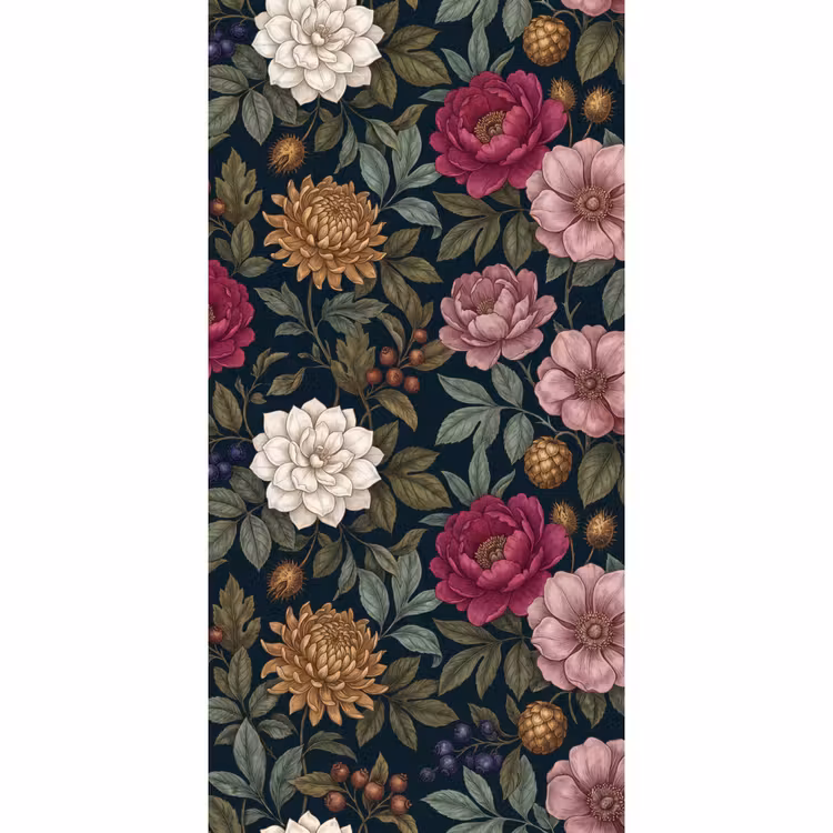 Bloemen - Botanisch - Illustratie - Donker - Vintage Behang Vlies klein -3d_website