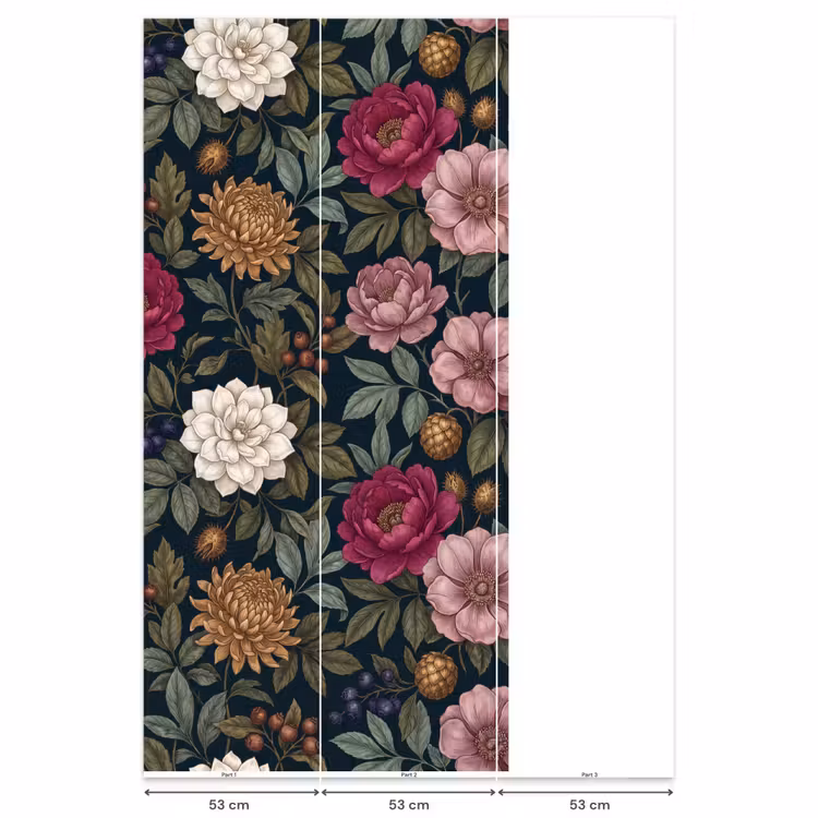 Bloemen - Botanisch - Illustratie - Donker - Vintage Behang Vlies klein -USP_banen