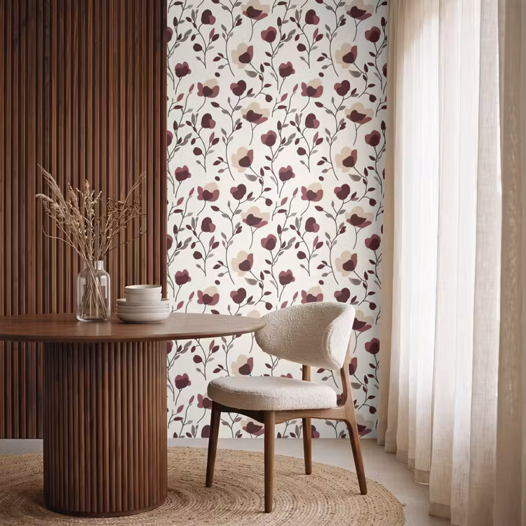 Bloemen - Botanisch - Bordeaux Behang Vlies klein 1076 -sfeer1