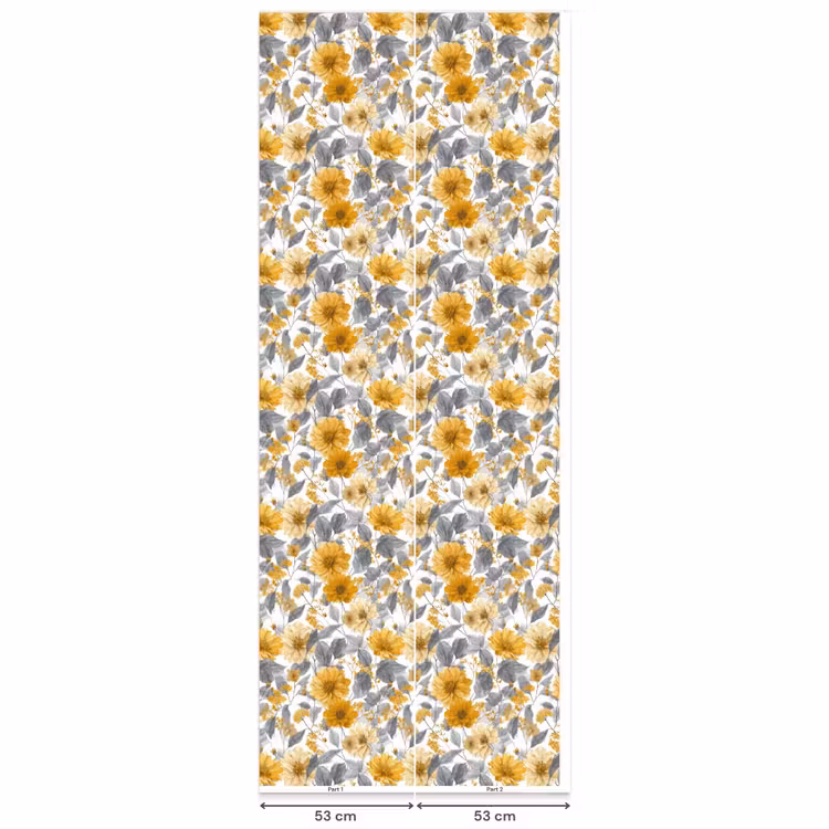 Bloemen - Botanisch - Elegant - Okergeel - Grijs Behang Vlies klein 1076 -USP_banen