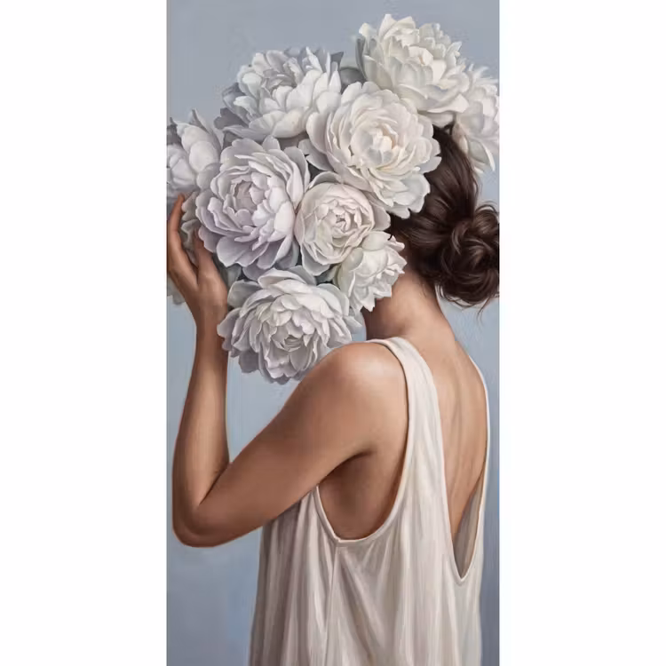 Bloemen - Vrouw - Wit Behang Vlies klein -3d_website
