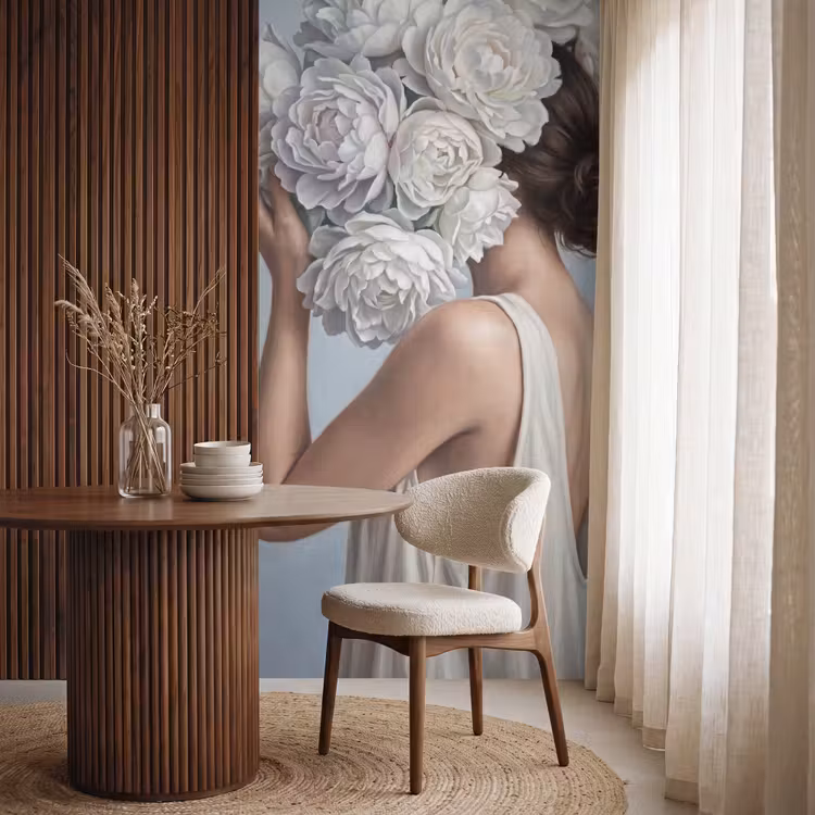 Bloemen - Vrouw - Wit Behang Vlies klein -sfeer1