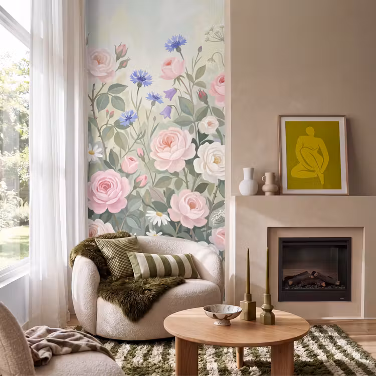 Bloemen - Tuin - Natuur - Kleurrijk Behang Vlies klein -sfeer2