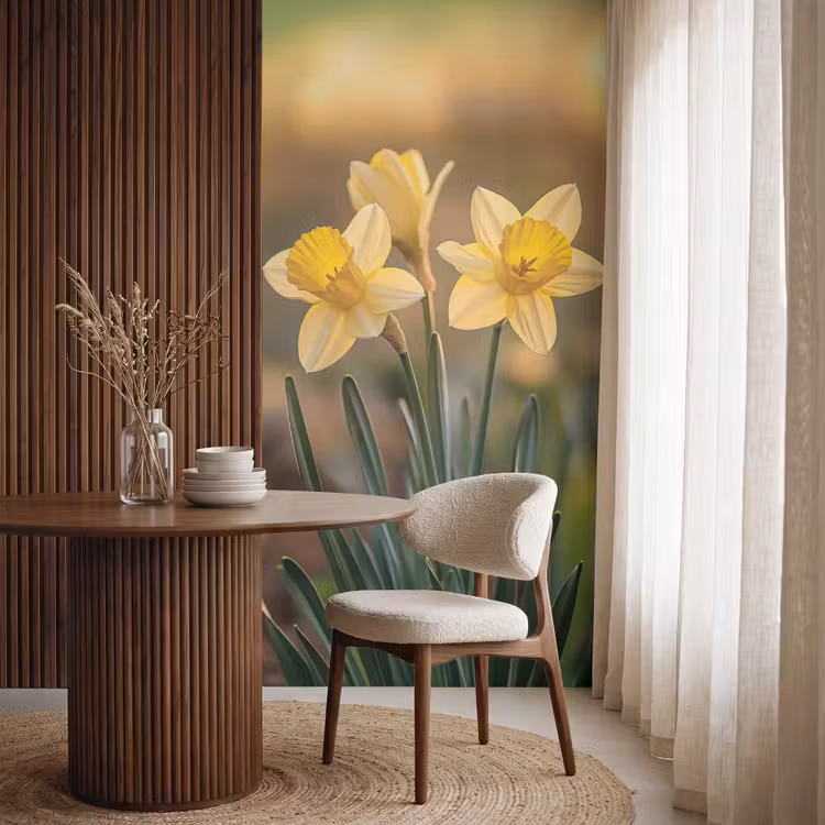 Bloemen - Geel - Wazig Behang Vlies klein -sfeer1
