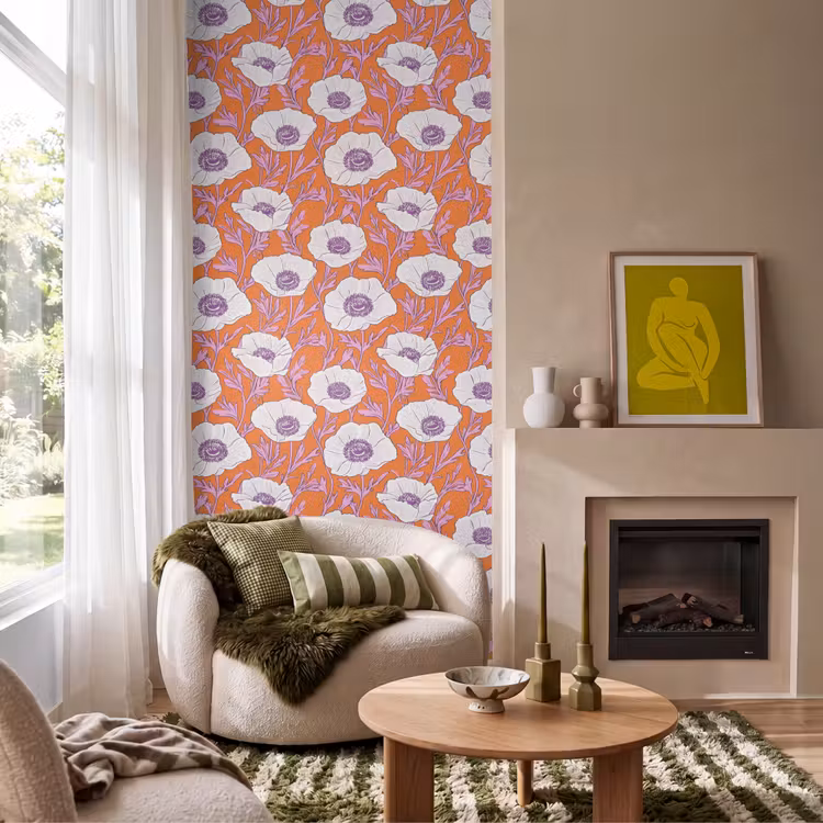 Bloemen - Grafisch - Oranje Behang Vlies klein 1076 -sfeer2