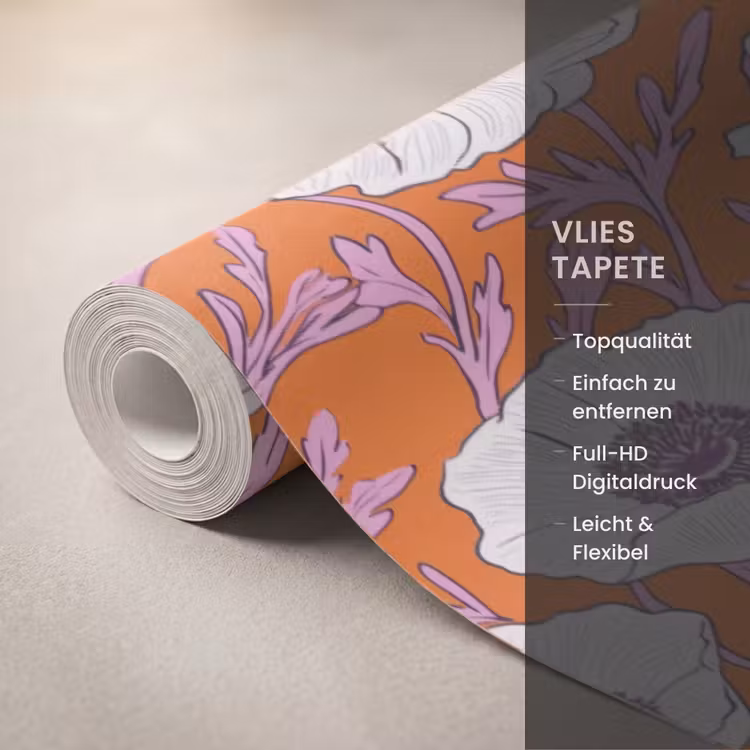 Bloemen - Grafisch - Oranje Behang Vlies klein 1076 -USP_closeupDE