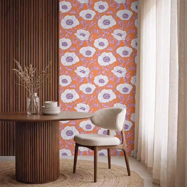 Bloemen - Grafisch - Oranje Behang Vlies klein 1076 -sfeer1