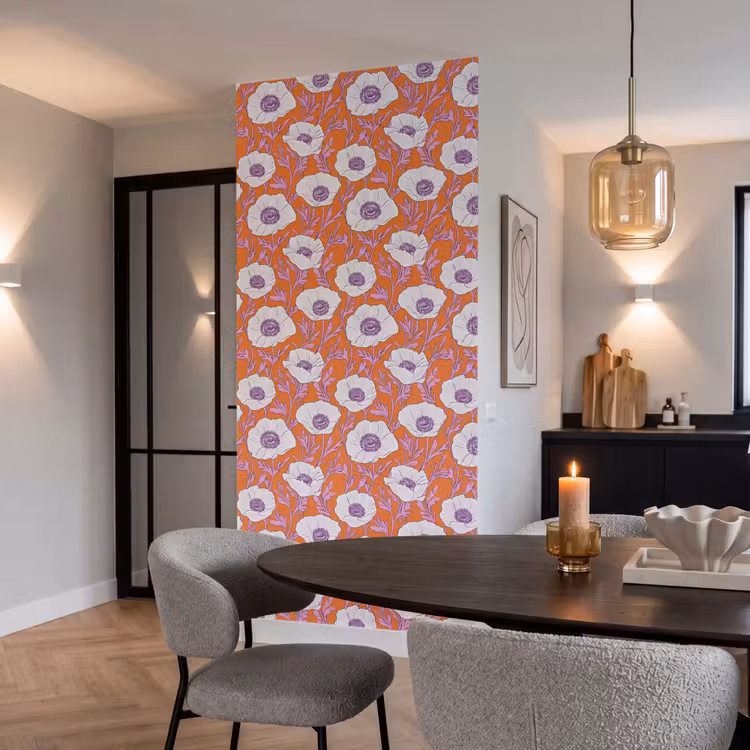 Bloemen - Grafisch - Oranje Behang Vlies klein 1076 -sfeer3