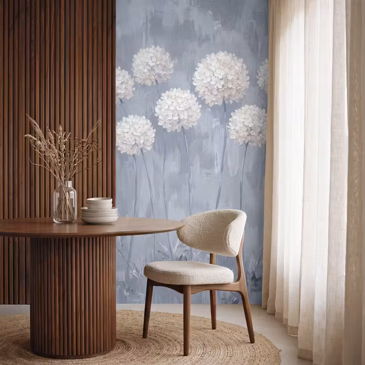 Bloemen - Illustratie - Blauw Behang Vlies klein -sfeer1
