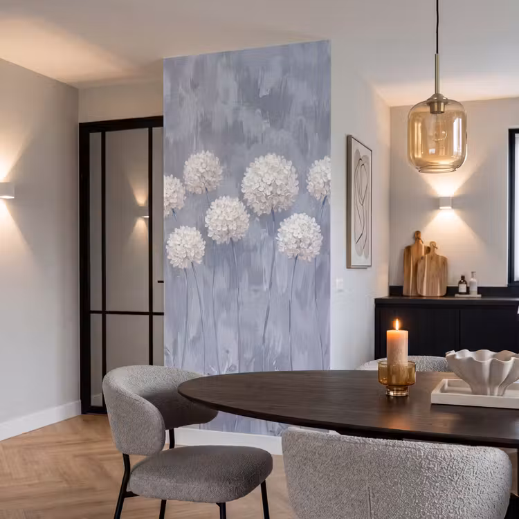 Bloemen - Illustratie - Blauw Behang Vlies klein -sfeer3