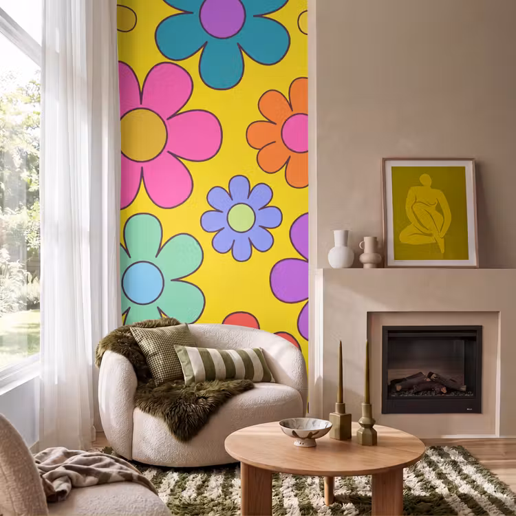Bloemen - Illustratie - Kleurrijk Behang Vlies klein -sfeer2