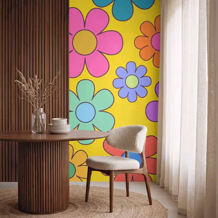 Bloemen - Illustratie - Kleurrijk Behang Vlies klein -sfeer1
