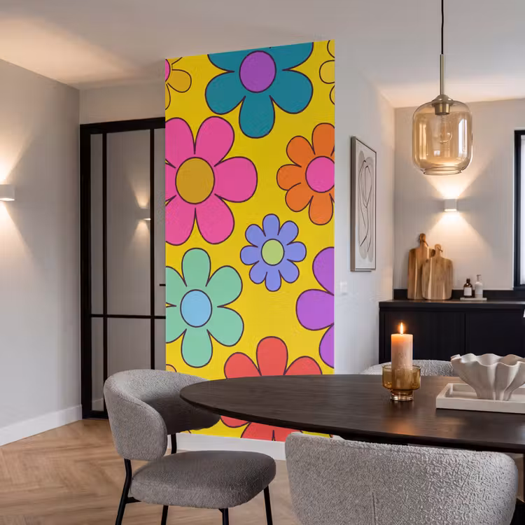 Bloemen - Illustratie - Kleurrijk Behang Vlies klein -sfeer3