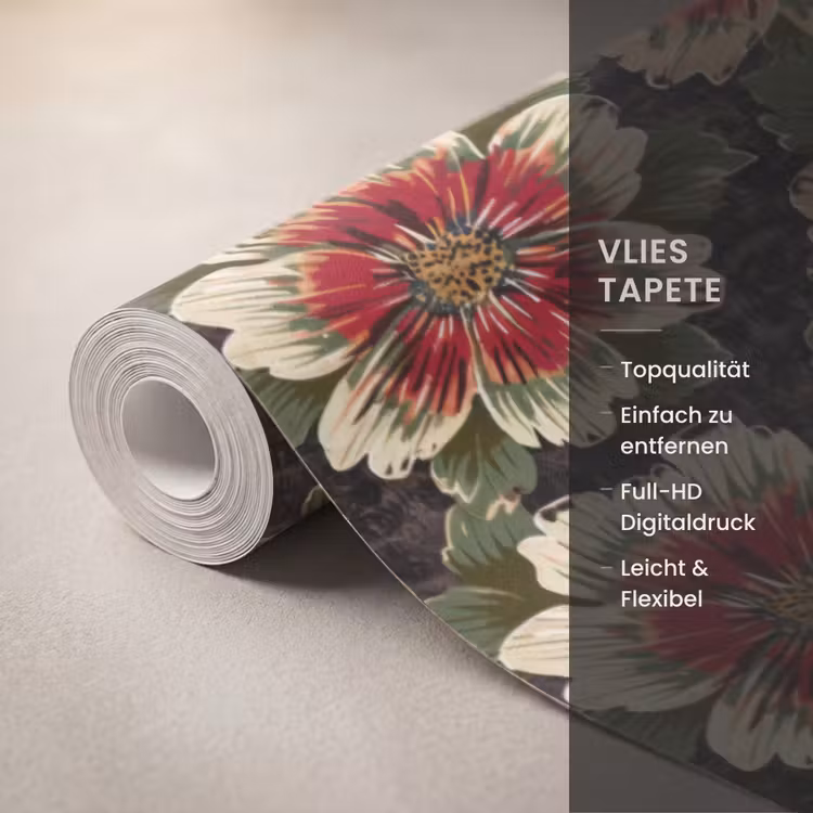 Bloemen - Klassiek - Patroon - Rood Behang Vlies klein 1076 -USP_closeupDE