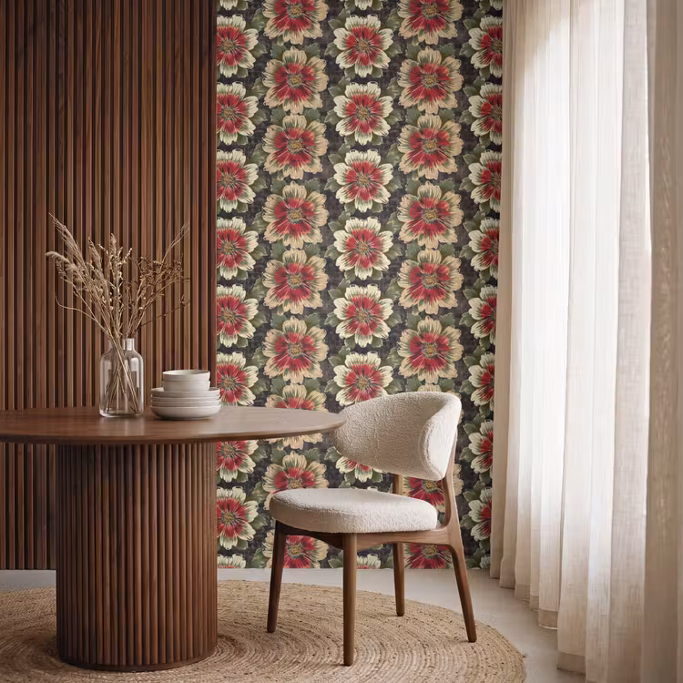 Bloemen - Klassiek - Patroon - Rood Behang Vlies klein 1076 -sfeer1