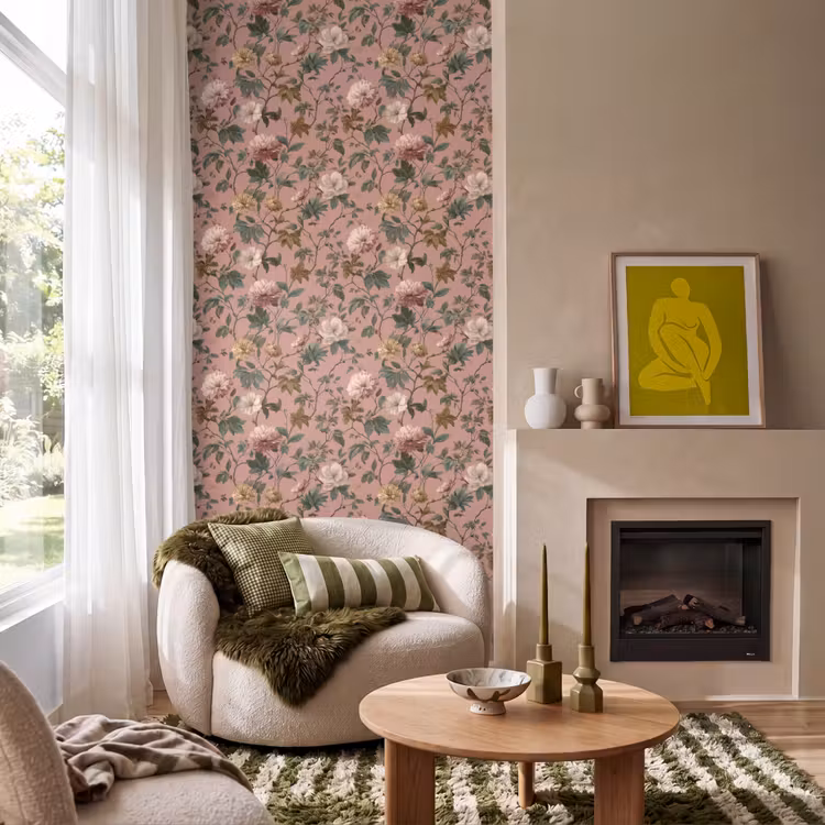 Bloemen - Klassiek - Roze Behang Vlies klein 1076 -sfeer2