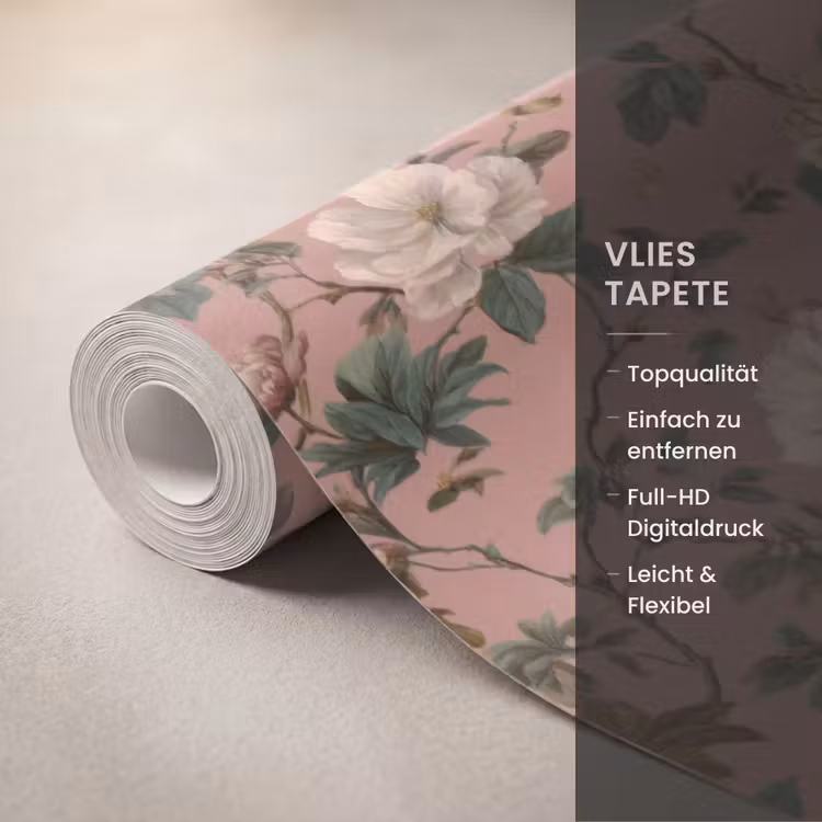 Bloemen - Klassiek - Roze Behang Vlies klein 1076 -USP_closeupDE
