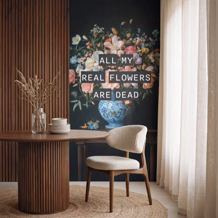 Bloemen - Art - Pastel - Quotes Behang Vlies klein -sfeer1