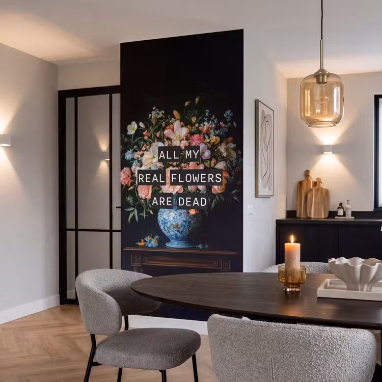 Bloemen - Art - Pastel - Quotes Behang Vlies klein -sfeer3