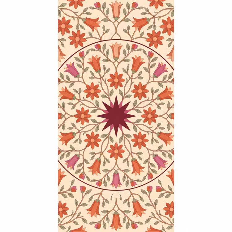 Bloemen - Mandala - Decoratief - Rood Behang Vlies klein -3d_website
