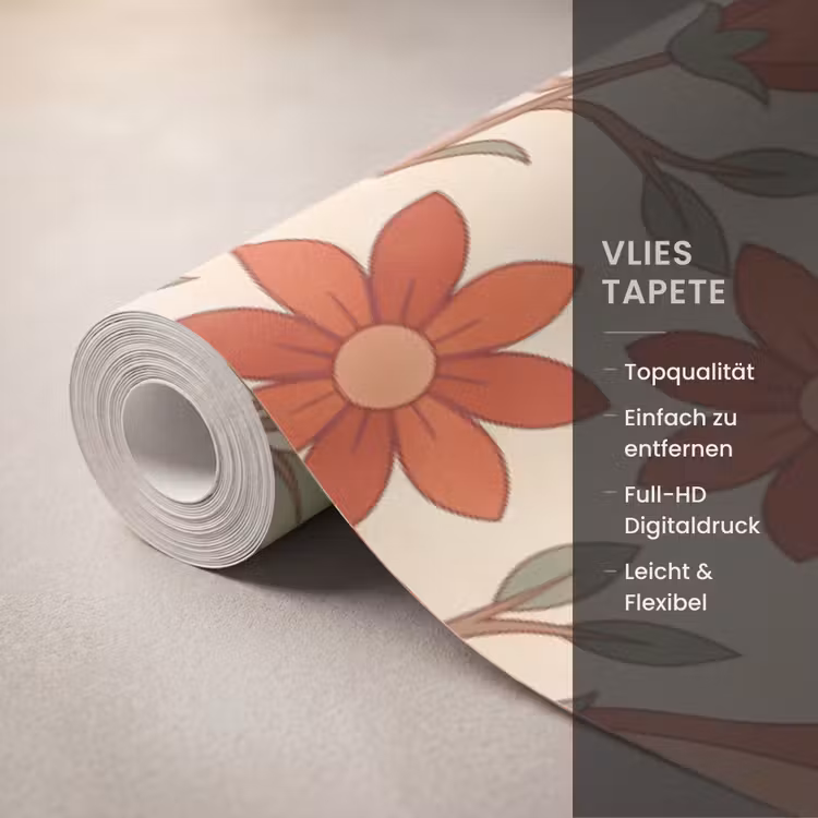 Bloemen - Mandala - Decoratief - Rood Behang Vlies klein -USP_closeupDE