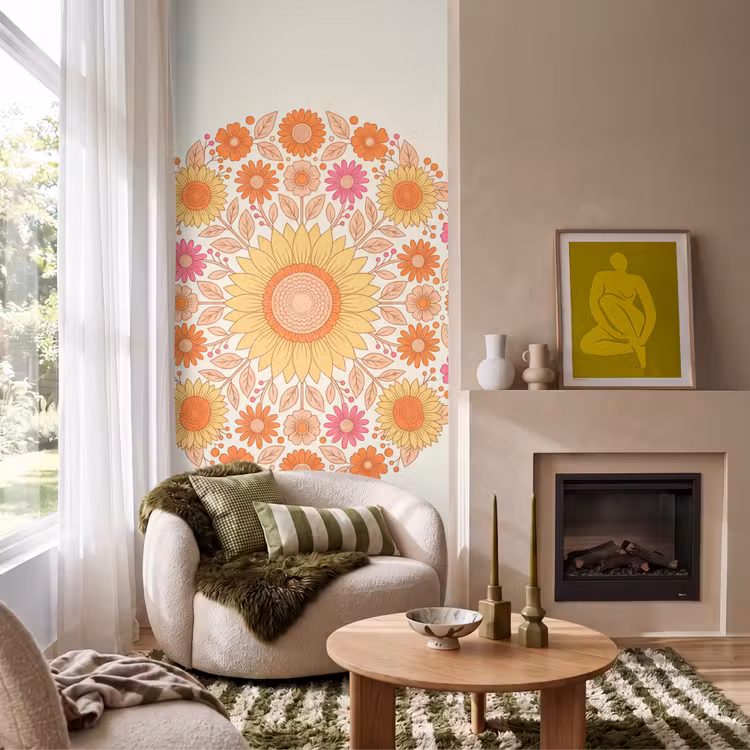 Bloemen - Mandala - Patroon - Kleurrijk Behang Vlies klein -sfeer2