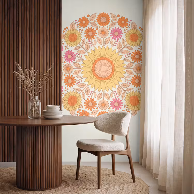 Bloemen - Mandala - Patroon - Kleurrijk Behang Vlies klein -sfeer1