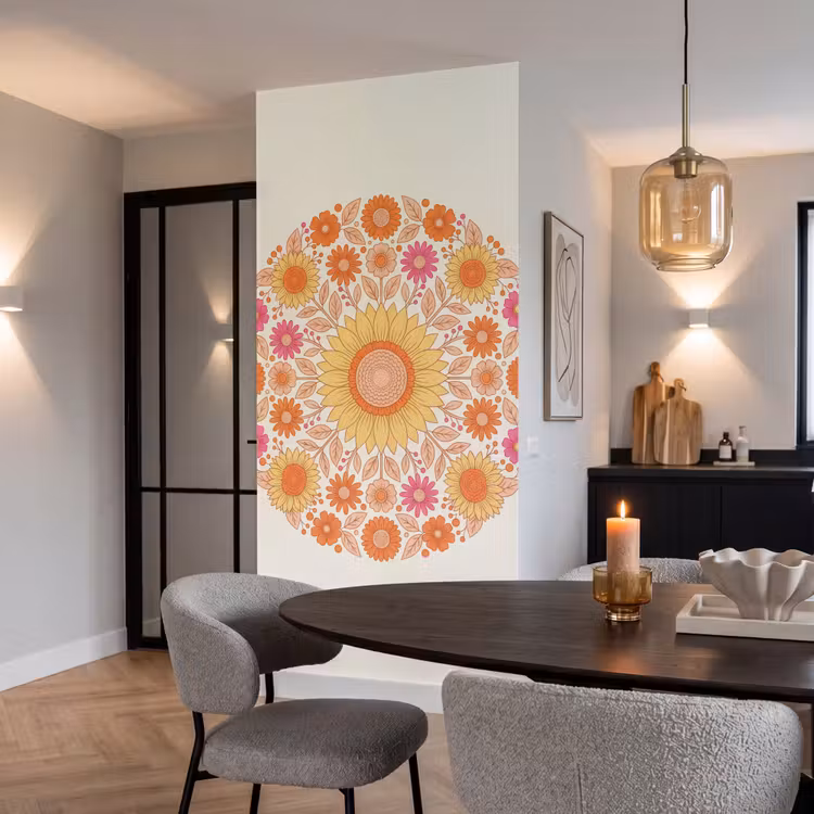 Bloemen - Mandala - Patroon - Kleurrijk Behang Vlies klein -sfeer3