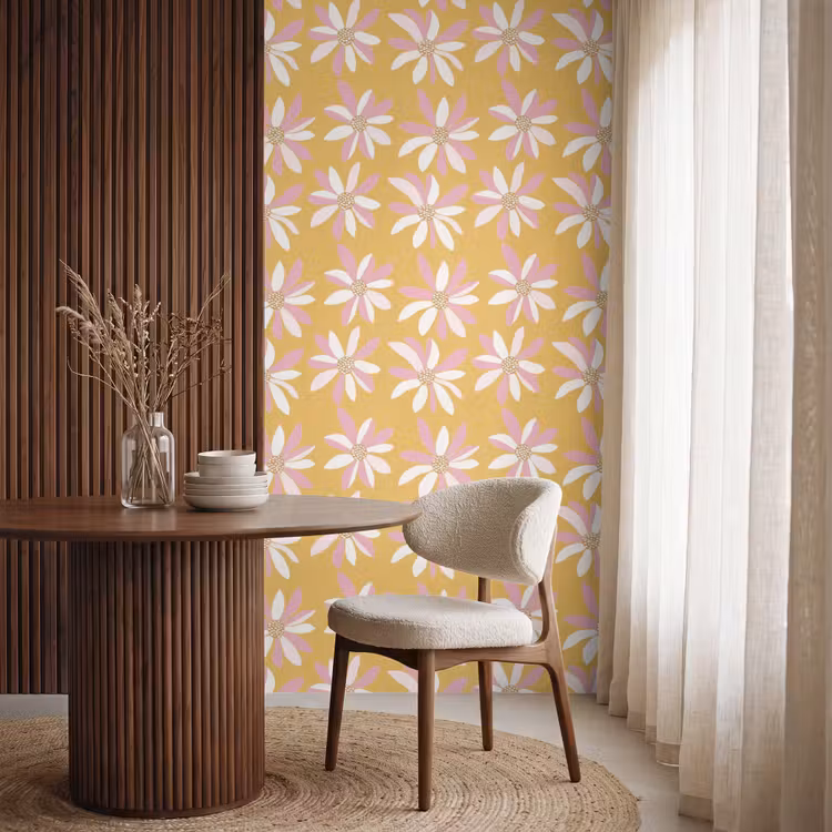 Bloemen - Modern - Geel Behang Vlies klein 1076 -sfeer1