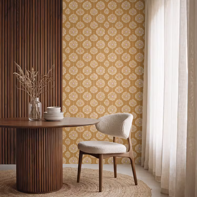 Bloemen - Modern - Oker Behang Vlies klein 1076 -sfeer1