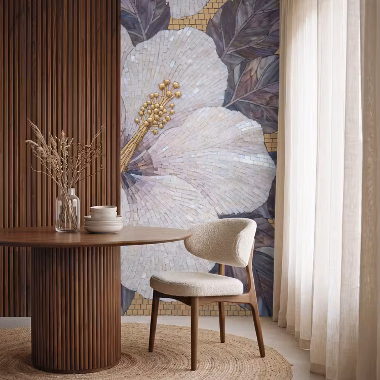 Bloemen - Mozaïek - Kunst - Modern - Goud Behang Vlies klein -sfeer1