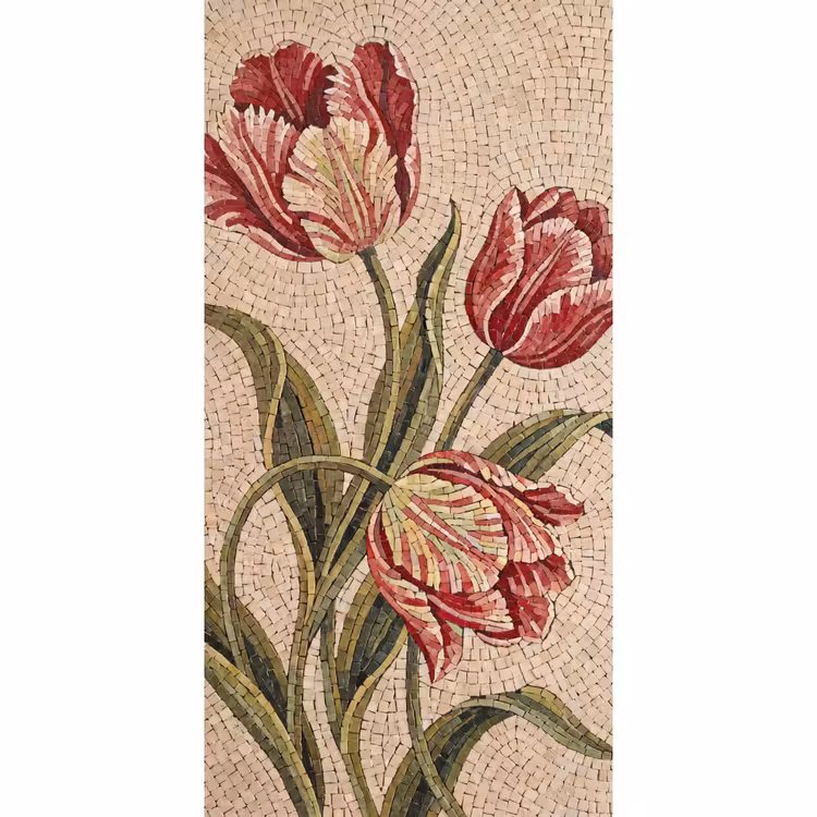 Bloemen - Mozaïek - Rood - Groen - Kunst Behang Vlies klein -3d_website