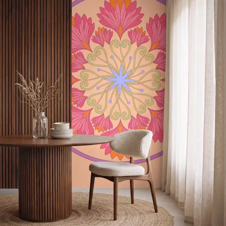 Bloemen - Patroon - Abstract - Roze - Decoratief Behang Vlies klein -sfeer1