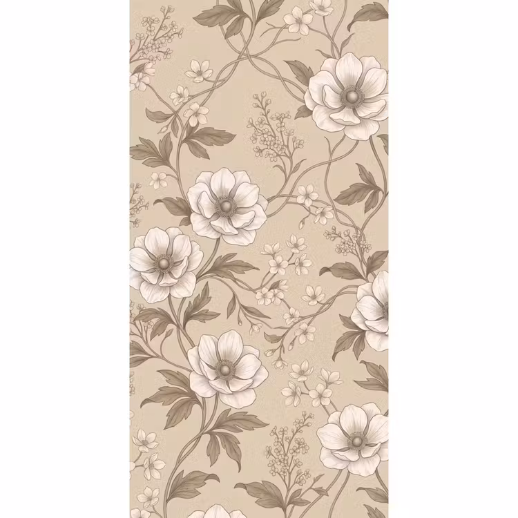 Bloemen - Patroon - Beige Behang Vlies klein -3d_website