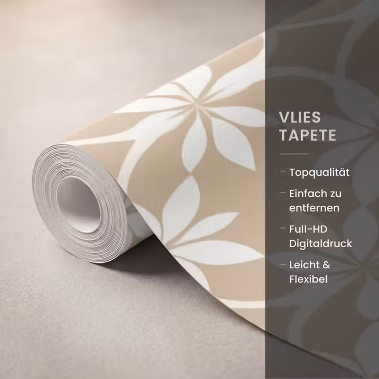 Bloemen - Patroon - Beige Behang Vlies klein 1076 -USP_closeupDE