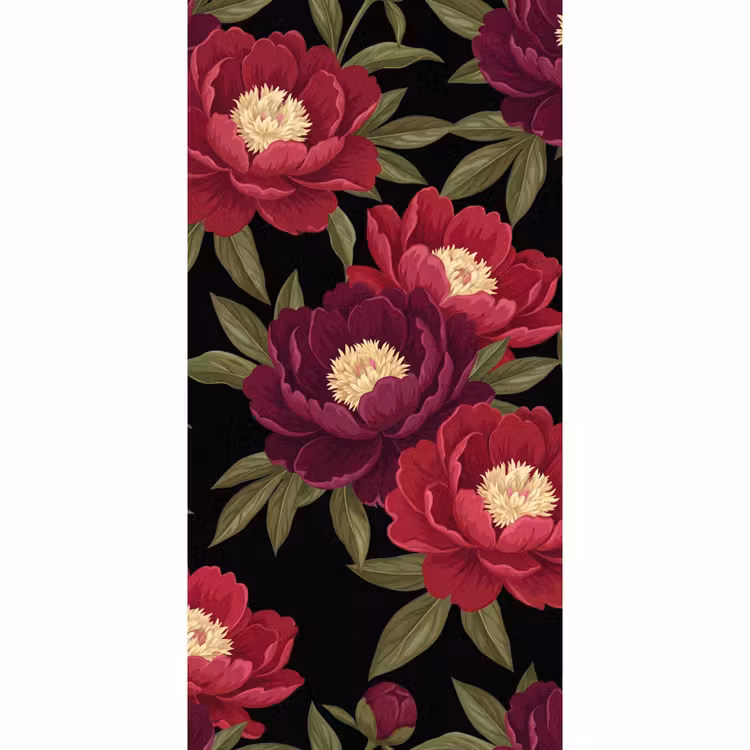 Bloemen - Patroon - Botanisch - Rood - Zwart Behang Vlies klein -3d_website