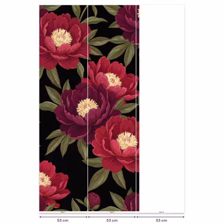 Bloemen - Patroon - Botanisch - Rood - Zwart Behang Vlies klein -USP_banen