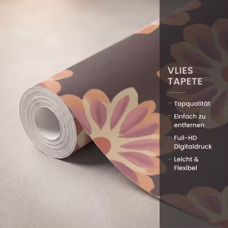 Bloemen - Patroon - Bruin Behang Vlies klein 1076 -USP_closeupDE