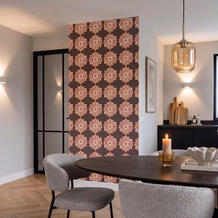 Bloemen - Patroon - Bruin Behang Vlies klein 1076 -sfeer3