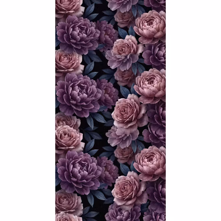 Bloemen - Patroon - Donker - Botanisch - Paars Behang Vlies klein -3d_website