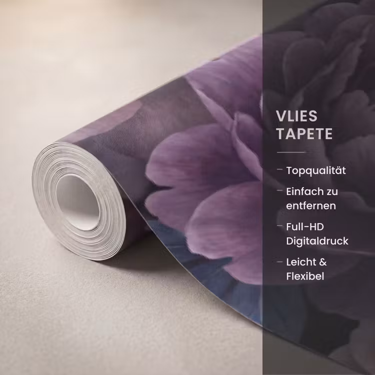 Bloemen - Patroon - Donker - Botanisch - Paars Behang Vlies klein -USP_closeupDE