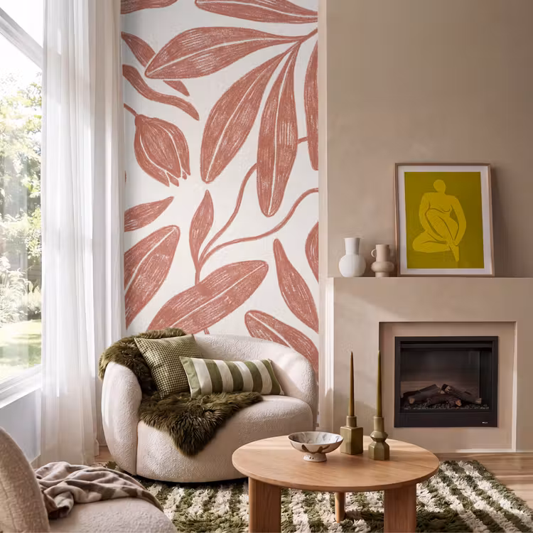 Bloemen - Patroon - Modern - Natuur - Bruin Behang Vlies klein -sfeer2