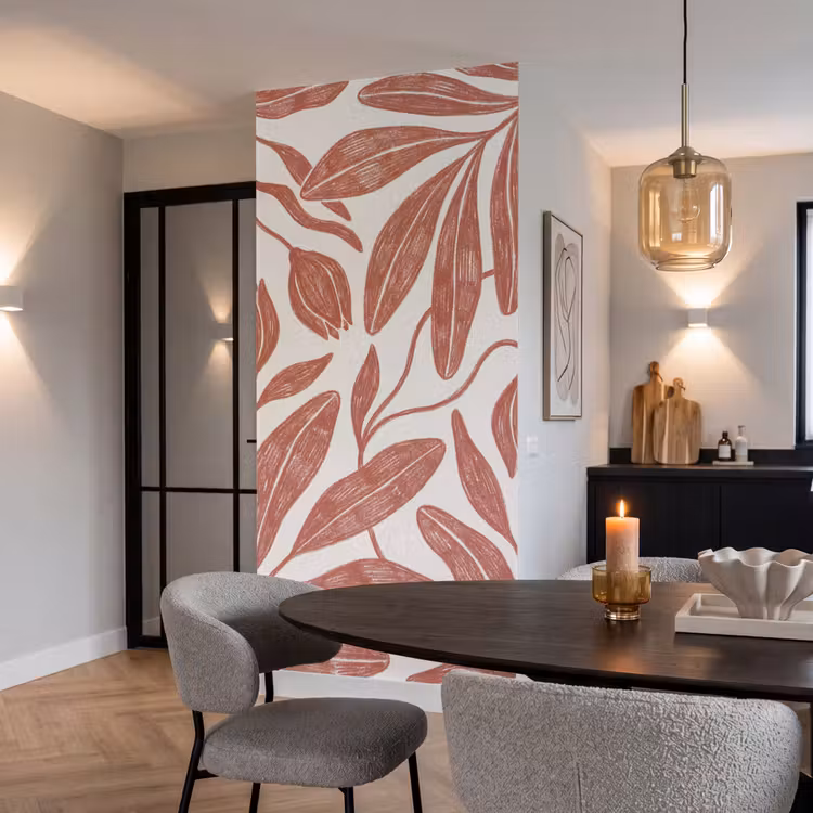 Bloemen - Patroon - Modern - Natuur - Bruin Behang Vlies klein -sfeer3
