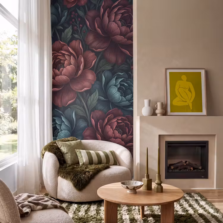 Bloemen - Patroon - Natuur - Klassiek - Donker Behang Vlies klein -sfeer2