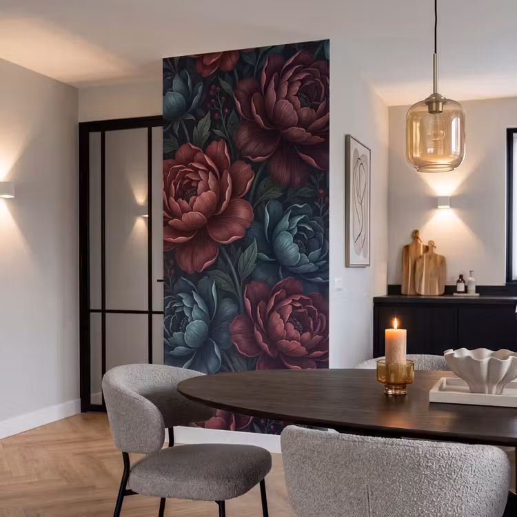 Bloemen - Patroon - Natuur - Klassiek - Donker Behang Vlies klein -sfeer3