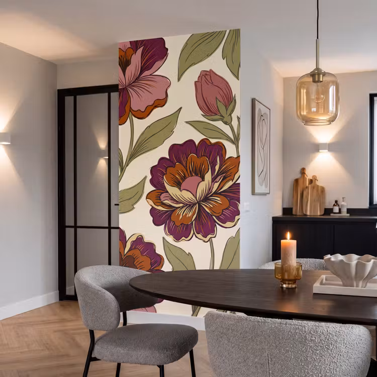 Bloemen - Patroon - Natuur - Modern - Paars Behang Vlies klein -sfeer3