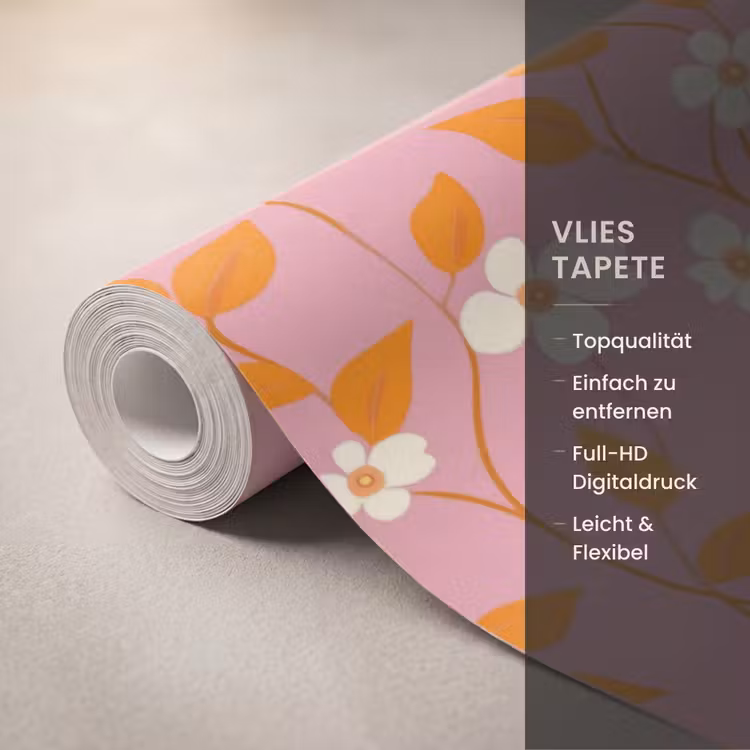 Bloemen - Patroon - Oranje Behang Vlies klein 1076 -USP_closeupDE